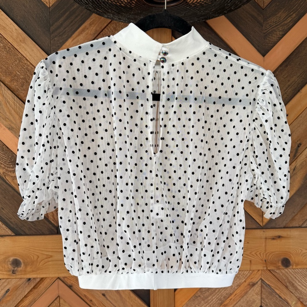 Sheer Polka Dot Crop Top - White and Black - Picture 4 of 8